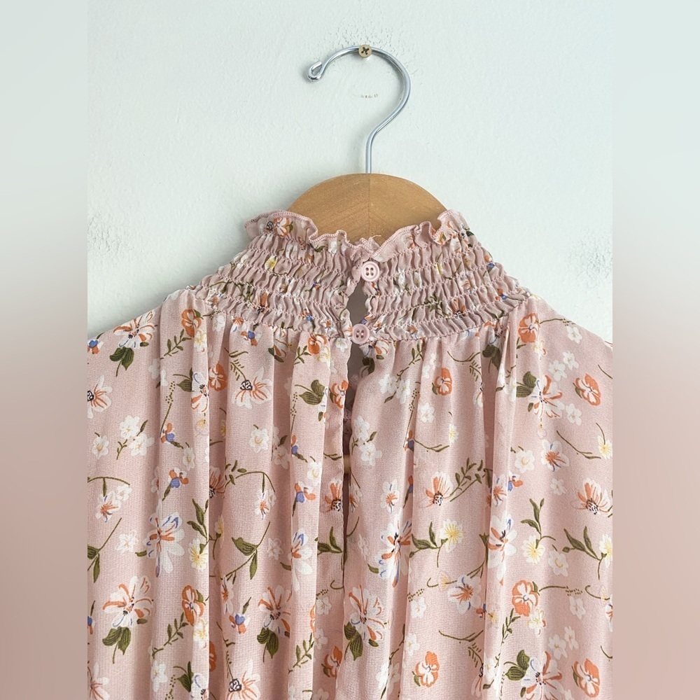 Melloday Floral Pink Ruffle Tiered Maxi Dress Smocked Victorian Coquette Ditsy L - Picture 8 of 9